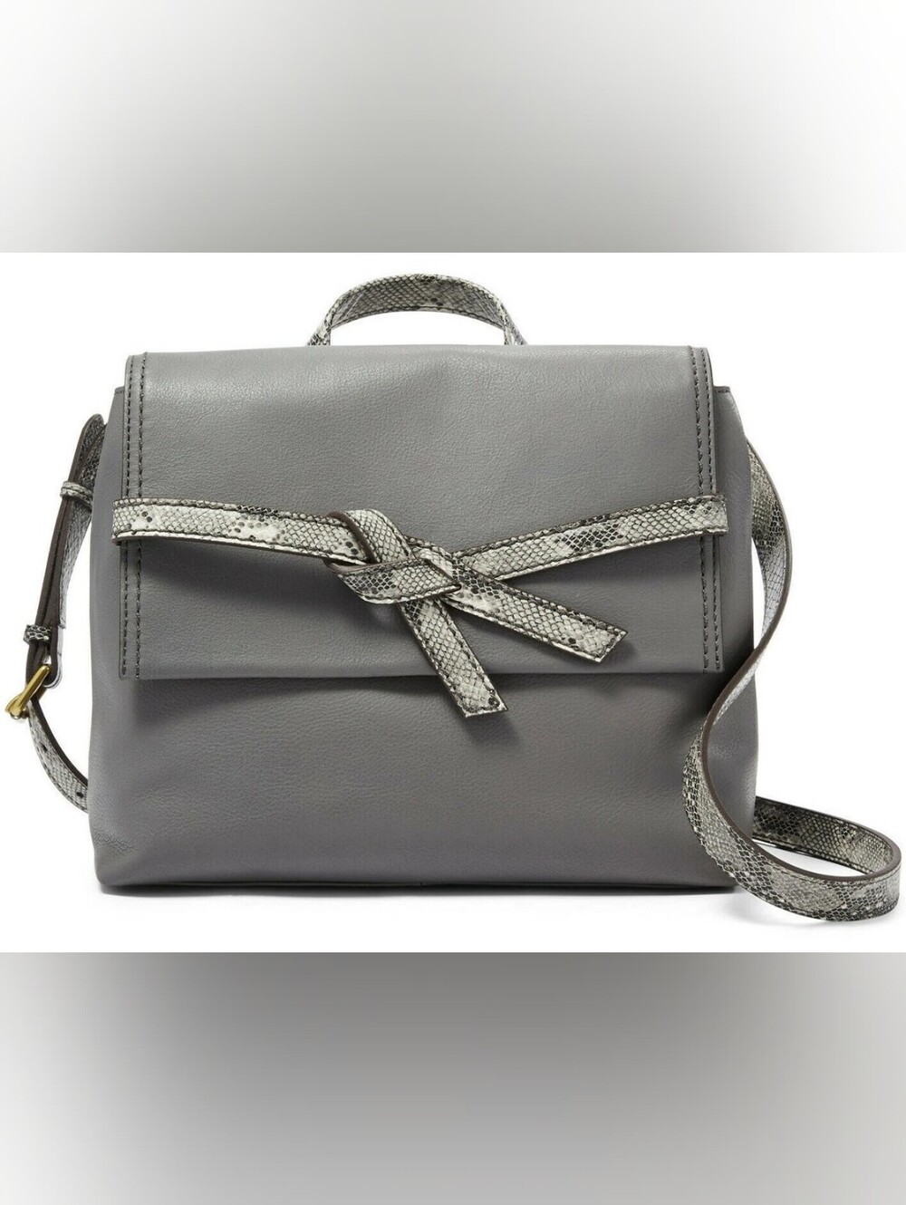 FOSSIL Willow Leather Crossbody Pewter Python Gray Handbag NWT